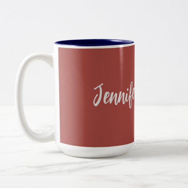 Calligraphie Elegant Personalisiert Brick Red Zweifarbige Tasse (Links)
