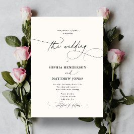 Calligraphie Elegant QR Code Elfenbeinhochzeit Einladung