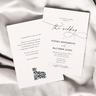 Calligraphie Elegant QR Code Elfenbeinhochzeit Einladung