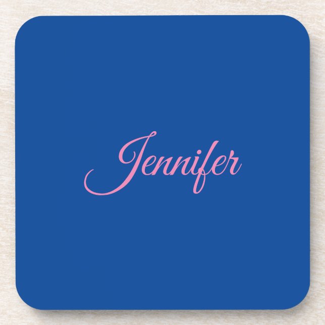 Calligraphie Elegant Rosa Blauer Individuelle Name Getränkeuntersetzer (Vorderseite)
