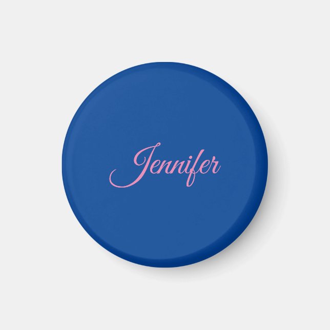 Calligraphie Elegant Rosa Blauer Individuelle Name Magnet (Vorne)