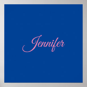 Calligraphie Elegant Rosa Blauer Individuelle Name Poster