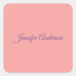 Calligraphie Elegante Pastel Personalisierter Name Quadratischer Aufkleber