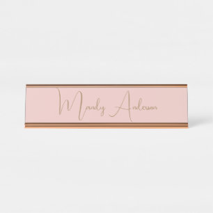 Calligraphie Elegante Rose Gold Schlichter Name Schreibtischnamensplakette