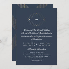 Calligraphie Formal Monogram Gold Foil Navy Einladung