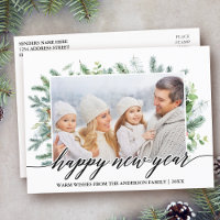 Calligraphie Frohes neues Jahr Pine Greenery Foto