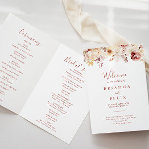 Calligraphie Graceful Floral Folded Wedding Programm