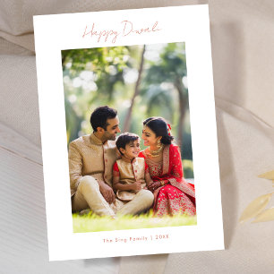 Calligraphie Happy Diwali Familie Foto Kupfer Rose Feiertagskarte