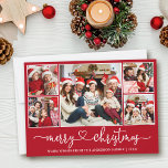 Calligraphie Herz 5 Foto Frohe Weihnachten Rot<br><div class="desc">Moderne Kalligrafie Herzblatt 5 Foto Familienfoto Collage Merge Weihnachtskarte - Rot</div>