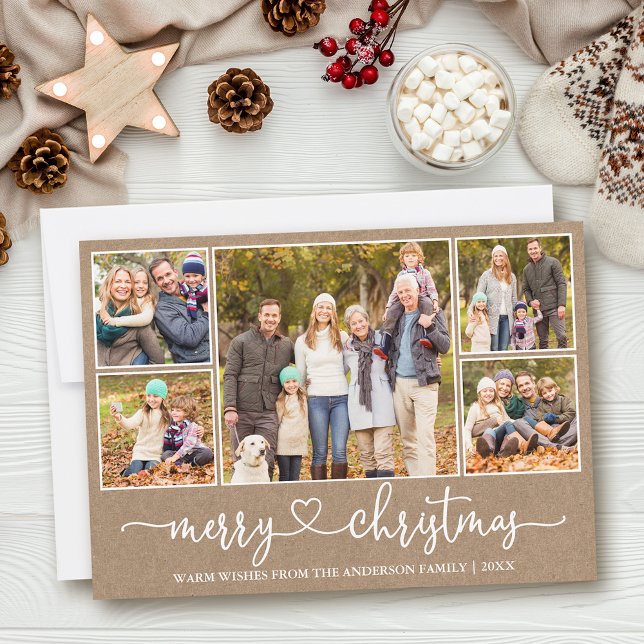 Calligraphie Herz 5 Foto Kraft Frohe Weihnachten (Customize to add text to back of card.)