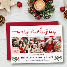 Calligraphie Herz Christmas Holly 3 Foto Red Feiertagskarte