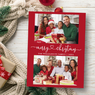 Calligraphie Herz Merry Christmas Red 2 Foto Postkarte