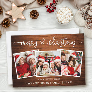 Calligraphie Herz Merry Christmas Wood 3 Foto Feiertagskarte