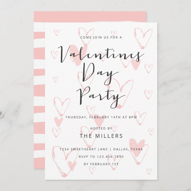 Calligraphie Herz Valentine Party Einladung (Vorne/Hinten)