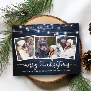 Calligraphie Herz Weihnachten Blauen Holzleuchten Postkarte