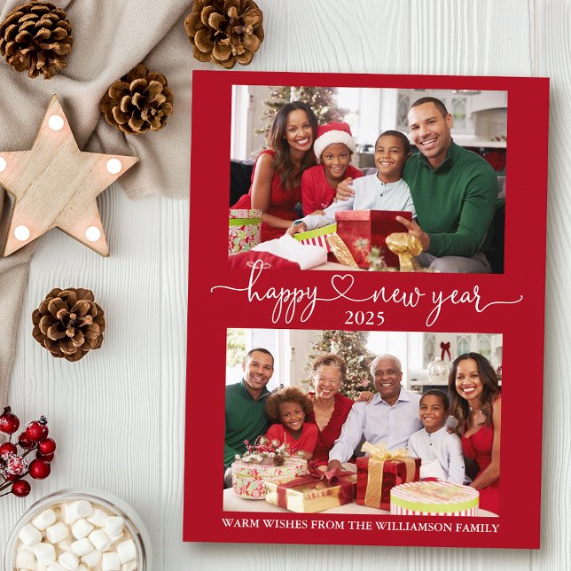 Calligraphie Herzlichen Glückwunsch Neues Jahr Rot Postkarte (Customize to change your personalized text size or text style.)