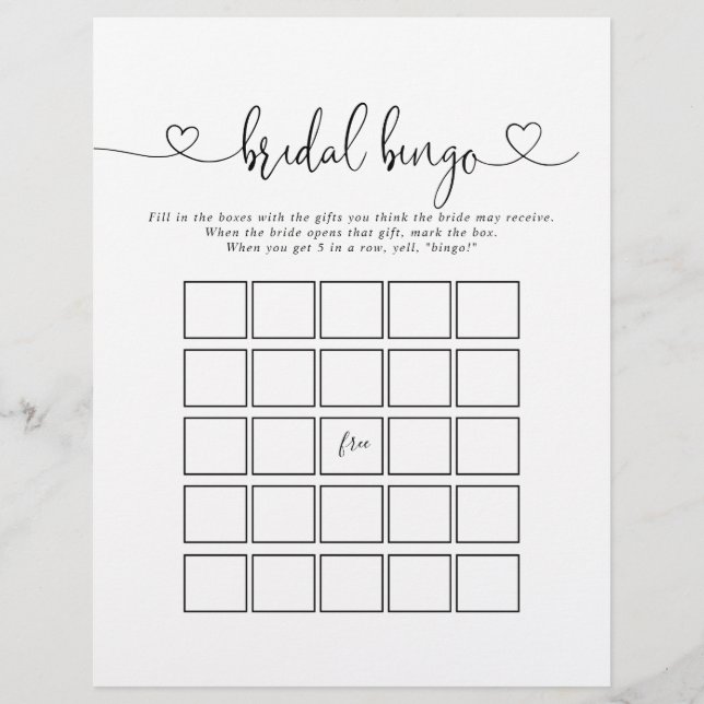 Calligraphie Liebe Script Bridal Bingo Game (Vorderseite)