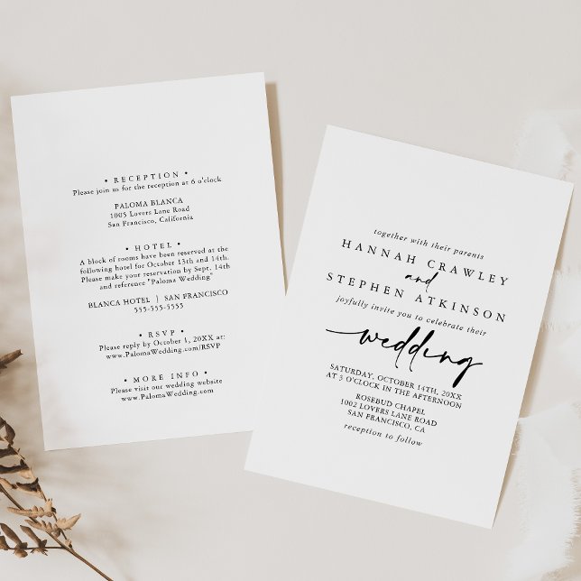 Calligraphie Moderne Elegante Front & Back Wedding Einladung (Von Creator hochgeladen)