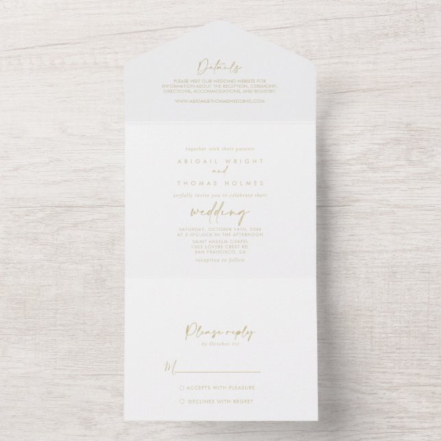 Calligraphie Moderne elegante Gold    WeddingAll i All In One Einladung (Innen Boden)