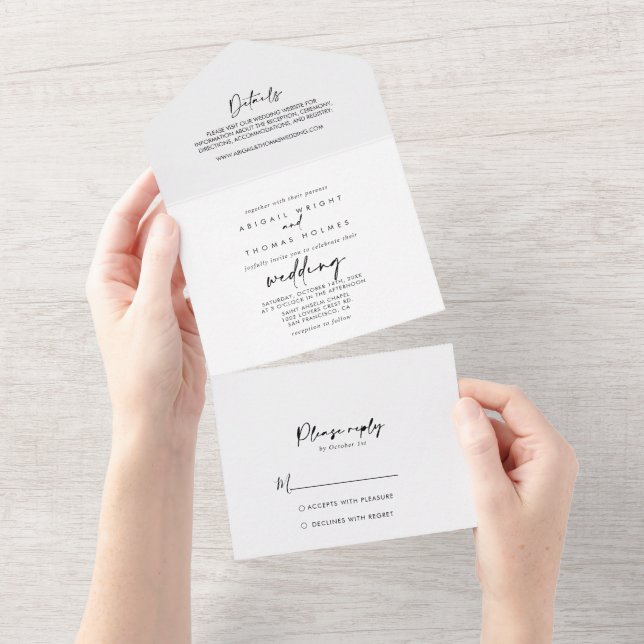 Calligraphie Moderne Elegante Hochzeit   All In One Einladung (Abreißen)