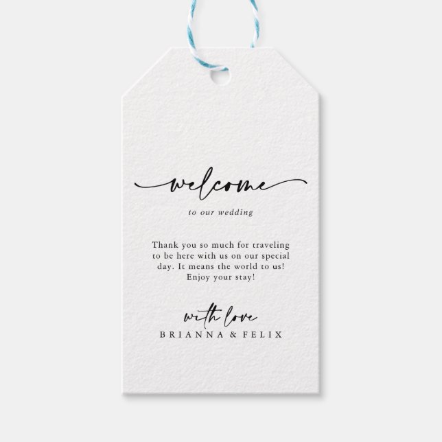 Calligraphie Moderne Elegante Hochzeit Willkommen Geschenkanhänger (Vorderseite)