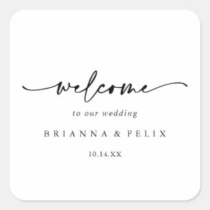 Calligraphie Moderne Elegante Hochzeit Willkommen Quadratischer Aufkleber