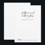 Calligraphie Moderne elegante Hochzeitsstimmung Hinweiskarte<br><div class="desc">Diese Kalligraphie moderne elegante Hochzeit auch Wünsche Ratschlag Karte ist perfekt für eine rustikale Hochzeit. Das einfache und elegante Design zeichnet sich durch klassische und extravagante Schriftzeichen in Schwarz und Weiß aus. Diese Karten sind ideal für Hochzeiten, Brautparty, Babydusche, Graduiertenfest u.v.m. Personalisieren Sie die Karten mit den Namen der Braut...</div>