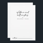 Calligraphie Moderne elegante Hochzeitsstimmung Hinweiskarte<br><div class="desc">Diese Kalligraphie moderne elegante Hochzeit auch Wünsche Ratschlag Karte ist perfekt für eine rustikale Hochzeit. Das einfache und elegante Design zeichnet sich durch klassische und extravagante Schriftzeichen in Schwarz und Weiß aus. Diese Karten sind ideal für Hochzeiten, Brautparty, Babydusche, Graduiertenfest u.v.m. Personalisieren Sie die Karten mit den Namen der Braut...</div>