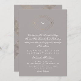 Calligraphie Monogram Gold Foil Gray Musk Wedding Einladung