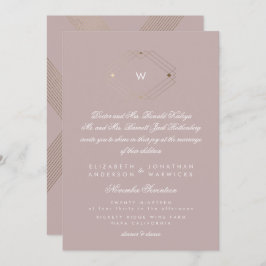 Calligraphie Monogram Gold Foil Taupe Musk Wedding Einladung