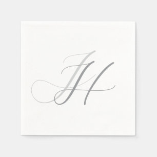 Calligraphie Monogram White Gray Schlicht Simple Serviette