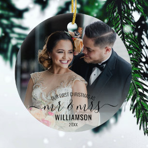 Calligraphie Mr. & Mrs. 2 Fotos Unser 1. Weihnac Keramik Ornament