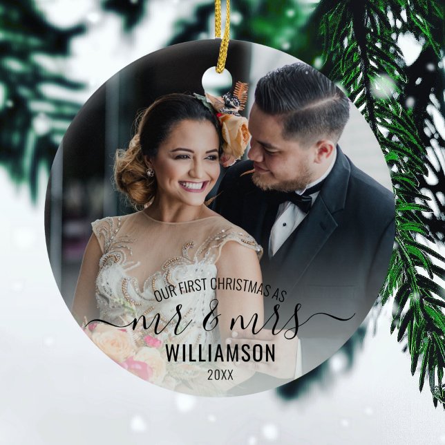 Calligraphie Mr. & Mrs. | 2 Fotos Unser 1. Weihnac Keramik Ornament (Von Creator hochgeladen)