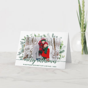 Calligraphie Pine Greenery Couple Green Christmas Feiertagskarte
