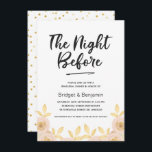 Calligraphie Probe-Abendessen Einladung<br><div class="desc">Diese Probe-Dinner-Einladung enthält eine schwarze Pinselkalligraphie und ein Imitat Gold und Rosa Aquarell Blumenarrangements. Diese Probe-Dinner-Einladung ist ideal für ein Paar, das ein einfaches Design sucht. Die Blume sind Aquarell mit einigen Imitaten goldenen Textur Blätter und Details. Auf der Rückseite der Einladung befindet sich ein goldfarbenes, unregelmäßiges Pollka-Punktmuster auf weißem...</div>