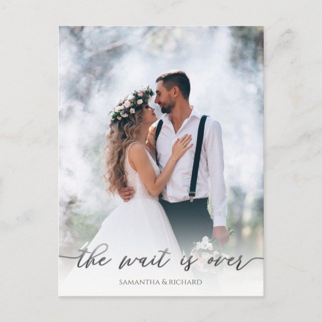 Calligraphie Script Simple Elegant Two Foto Modern Postkarte (Vorderseite)