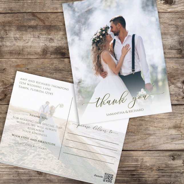 Calligraphie Script Simple Elegant Two Foto Modern Postkarte (Von Creator hochgeladen)