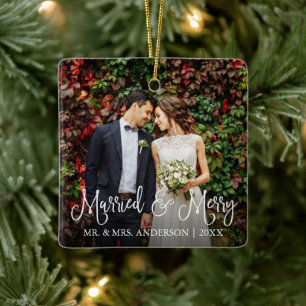 Calligraphie Script Verheiratet und Merry Wedding  Keramikornament