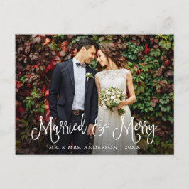 Calligraphie Script Verheiratet und Merry Wedding  Postkarte