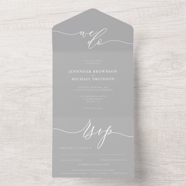 Calligraphie Simple Wedding grau All In One Einladung (Innen Boden)