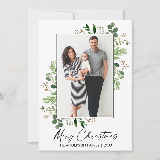 Calligraphie Tinte Aquarellgrün Weihnachten (Vorderseite)