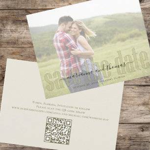 Calligraphie Vellum Simple Elegant Foto QR Code Save The Date