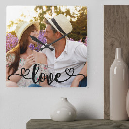 Calligraphie von Couple Foto Liebe und Herz Quadratische Wanduhr