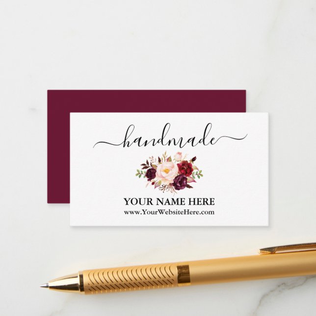 Calligraphie Watercolor Burgundy Bloral Handmade Begleitkarte (Vorderseite/Rückseite Beispiel)