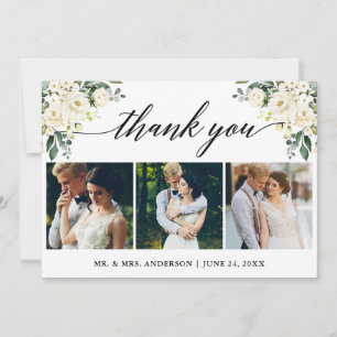 Calligraphie Watercolor White Floral Wedding Foto Dankeskarte
