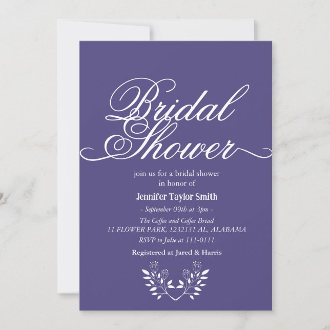 Calligraphie-Wildblume-Brautparty Einladung (Vorderseite)