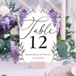 Calligraphie Wisteria Greenery Wasserfarbenhochzei Tischnummer