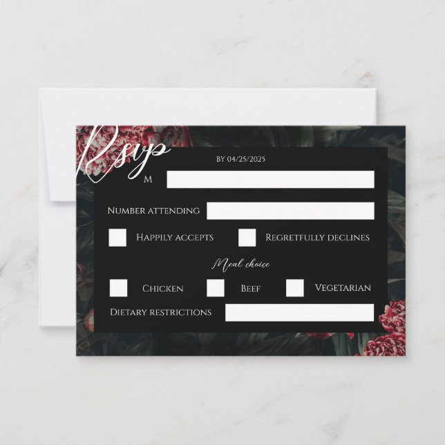 Calligraphische florale Gothic Wedding RSVP Card (Vorderseite)