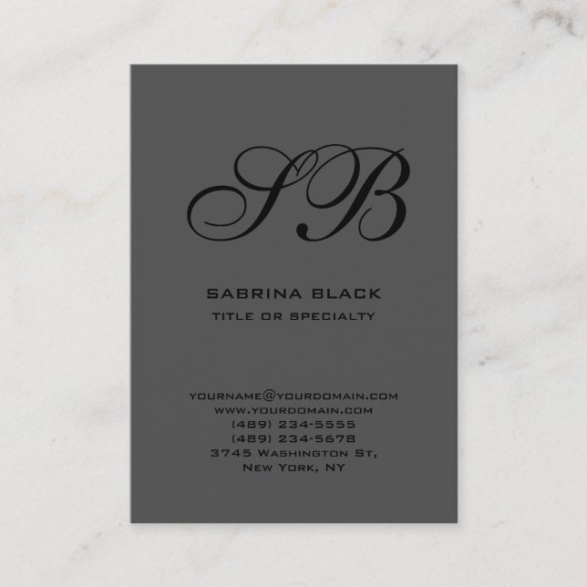 Calligraphische Monogram Grau Black Business Card Visitenkarte (Vorderseite)