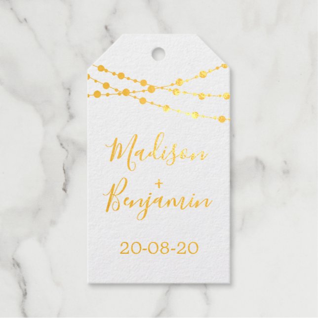 Calligraphische Namen Hochzeitdatums-Lichter Danke Geschenkanhänger (Vorderseite)